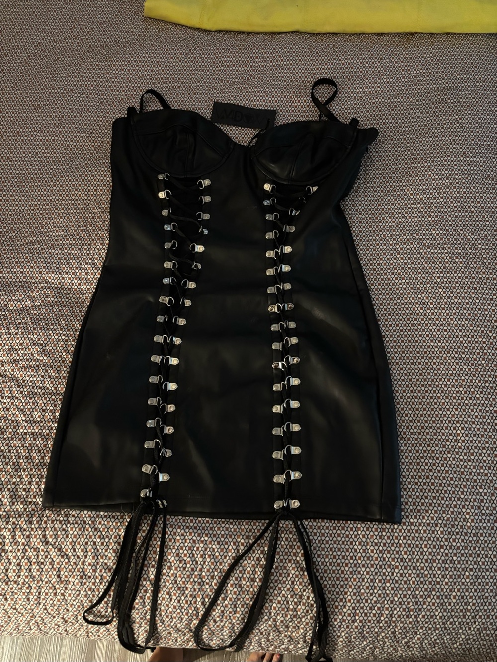 Dolls Kill Body Con Black Faux Leather Lace-Up Mini Dress